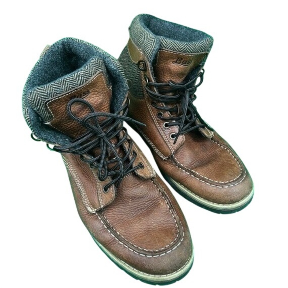 G.H. Bass Raven Boots Mens 10M Brown Leather Herringbone Wool Collar Lug Sole